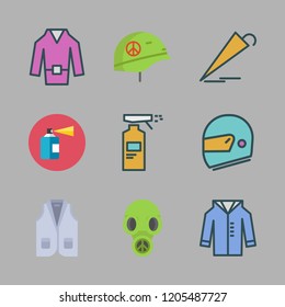 protective icon set. vector set about helmet, coat, vest and umbrella icons set.
