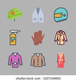 protective icon set. vector set about gloves, coat, vest and spray icons set.