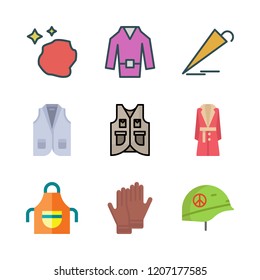 protective icon set. vector set about gloves, umbrella, vest and coat icons set.