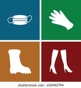 Protective icons set. set of 4 protective filled icons such as gloves, woman boots, boot