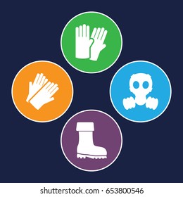 Protective icons set. set of 4 protective filled icons such as glove, gloves, boot