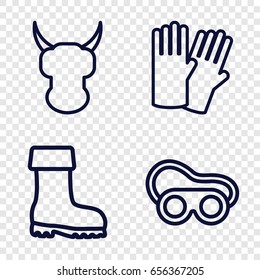 Protective icons set. set of 4 protective outline icons such as glove, welding glasses, boot