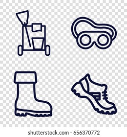 Protective icons set. set of 4 protective outline icons such as cleaning tools, boot