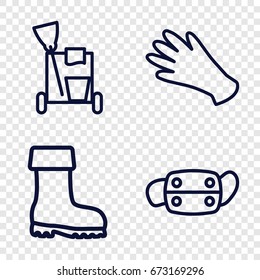 Protective icons set. set of 4 protective outline icons such as gloves, cleaning tools, boot