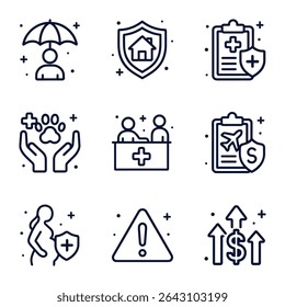 Protective insurance icon set diverse coverage. Icon symbol illustration