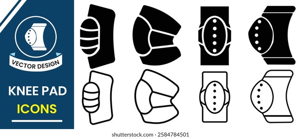 Protective knee pads icon and vector set. Silhouette of Knee and elbow pads symbol vector set design. Safety and support, joint protection, guards and injury prevention icon. Vector illustration.