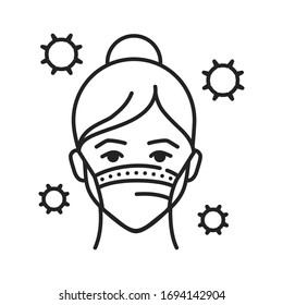 Protective mask black line icon. Flu, virus, epidemic prevention. Pictogram for web page, mobile app, promo. UI UX GUI design element.