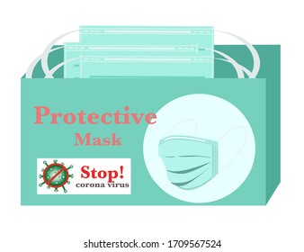 Protective Mask Of Box Have A Piece Of Mask Inside The Box , Corona Virus Icon Have Text Is Stop Corona Virus