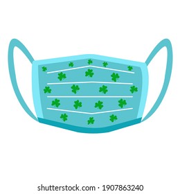 Protective mask with clover on st. Patrick's day. Vector flat illustration. Element for holiday on quarantine