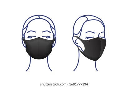 Protective mask. Dust mask on woman face. Air pollution vector illustration for your design