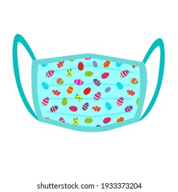 Protective mask with easter eggs for happy easter. Vector flat illustration. Element for holiday on quarantine. Design for Happy Easter