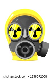 protective mask the glasses of witch have a reflection of a radioactive sign