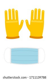 Protective mask and gloves set in trendy flat style isolated. Medical personal protection equipment. Vector illustration EPS 10.