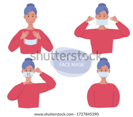 Protective mask. Human gestures how wear flu mask on face health infection protection vector concept info illustrations