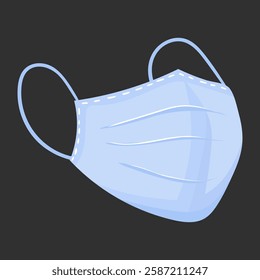 Protective mask icon. Light blue medical face mask on a dark background. Used for hygiene, safety, and respiratory protection