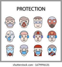 protective mask icon set isolated on white background for web design