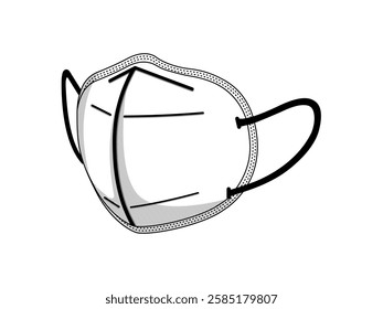 Protective mask illustration design, N95, KN95 or FFP2 respirator half face mask for prevention of the spread of disease, black and white realistic vector