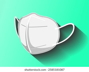 Protective mask illustration design, N95, KN95 or FFP2 respirator half face mask for prevention of the spread of disease, realistic vector with shadow on gradient green background