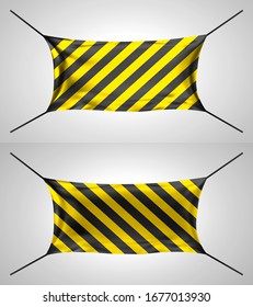 Protective mask. Respirator for face. Black and yellow striped mask. Warning dressing. Health and safety product Covid-19 outbreak. 3d vector design