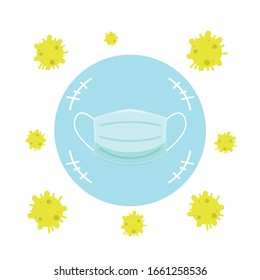 Protective mask. symbol. Protective mask and Bacteria.