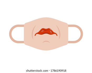 Protective mask template with mouth and lips. Coronavirus protection. Homemade mask model. Individual mask design with teeth COVID-19. Pandemic self-isolation