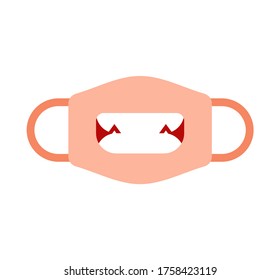 Protective mask template with open mouth. Coronavirus protection. Homemade mask model. Individual mask design with teeth COVID-19. Pandemic self-isolation