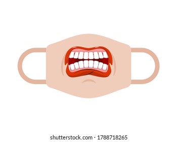 Protective mask template with open mouth. Coronavirus protection. Homemade mask model. Individual mask design with teeth COVID-19. Pandemic self-isolation