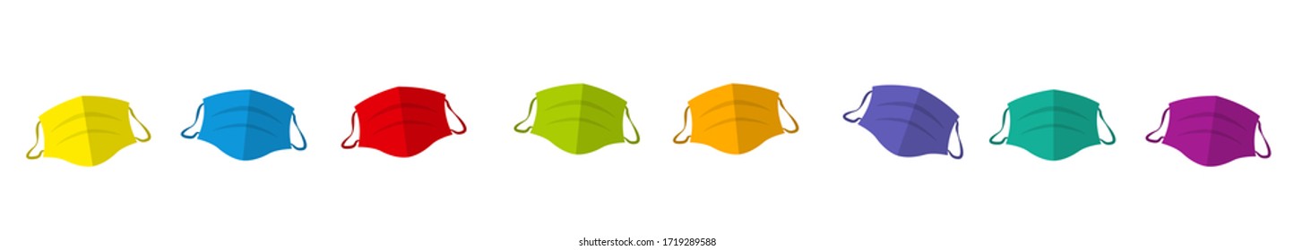 Protective masks, colorful face mask collection. Isolated vector illustration on white background.
