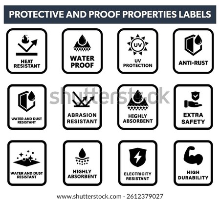Protective Material signs for clothes or packaging, Safety and resistant labels.
