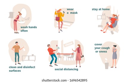 protective measures against coronavirus Covid-19. How to protect yourself from coronavirus - wash your hands, stay at home, disinfectant, social distancing, wear a mask, use cough tissues.New normal - Shutterstock ID 1696542895