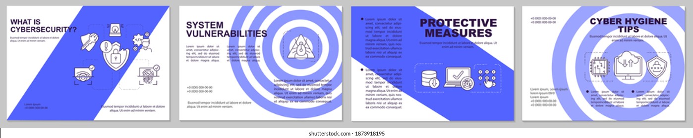 Protective measures brochure template. Secure network data technology. Flyer, booklet, leaflet print, cover design with linear icons. Vector layouts for magazines, annual reports, advertising posters