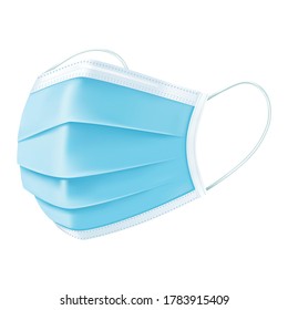 Protective medical blue face mask 3d realistic vector illustration isolated on white background. Disposable breathing medical respiratory face mask. Covid-19 protection.