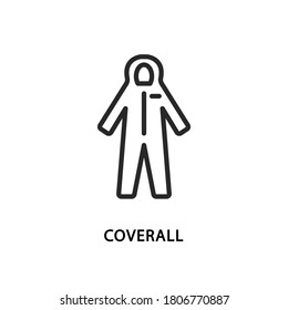 Protective medical coveralls line flat icon. Personal Protective Equipment