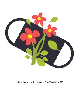 protective medical face mask decorated with blooming flowers beautiful protection against coronavirus pandemic covid-19 virus concept vector illustration