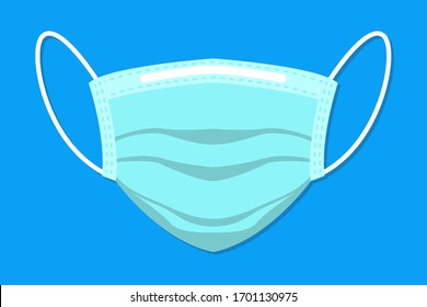 Protective medical face mask front side flat design. Isolated flat design surgical mask front side.