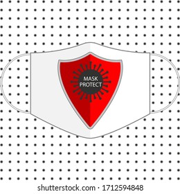 Protective medical face mask with metal shield on against the background of viral infections and bacteria. Immune system and virus protection concept. Face mask reflect bacteria attack with shield.