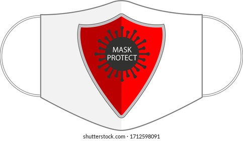 Protective medical face mask with metal shield on white background. Immune system and virus protection concept. Face mask reflect bacteria attack with shield.