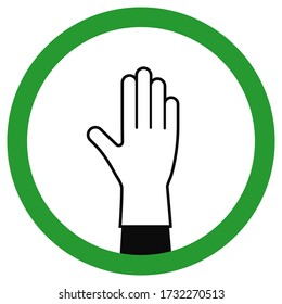 Protective medical gloves in a green circle. Vector stock icon on a white background. Concept of prevention of the spread of coronavirus (COVID-19)