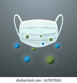 Protective medical mask against viruses. Coronavirus Covid-19. Vector illustration.