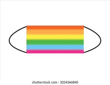 Protective medical mask LGBT community flag color on white background isolated closeup, surgical face mask LGBTQ pride rainbow pattern, protection breathing mask, gay, lesbian vector design