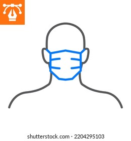 Protective medical mask line icon, outline style icon for web site or mobile app, safety and hygiene, respirator vector icon, simple vector illustration, vector graphics with editable strokes.