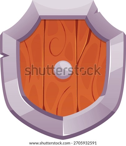 Protective medieval knight shield heraldic form cartoon vector icon. Ancient warrior crafted with wood and metal armor ammunition. Defense equipment in the battle. Old warrior war game asset