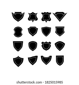 Symbol-Set für Schutzminimalisten. Glücklicherweise das Wappen des Schildes, das Wappen der Stadt. Mit schwarzem Hintergrund.