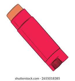 Protective and Moisturizing Lip Balm Block Stick. Glass cream jar. Shampoo, soap, tonic. Drawing isolated on the white background. Hand drawn colorful digital illustration. Vector EPS10 and IPG