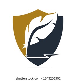 Protective Quill Feather Pen logo vector design. Writer icon flat style design with color for identity, business and button.