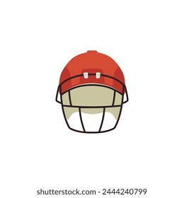 Protective red helmet with gridiron icon. College football uniform vector cartoon illustration. Sport football professional equipment, head armor isolated on white background