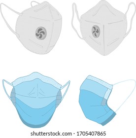 protective respiratory face mask against coronavirus. Hand-drawn cartoon style