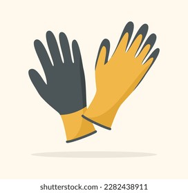 Guantes protectores de hule en colores amarillos y grises. Ilustración vectorial plana