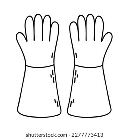 Guantes de goma protectores para trabajos de jardín. Ilustración del contorno del vector