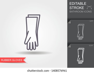 Protective rubber gloves. Line icon with editable stroke with shadow